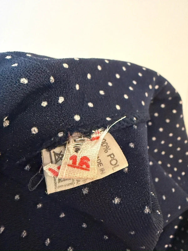 Vintage Navy & White Polka Dot Belted Dress 16