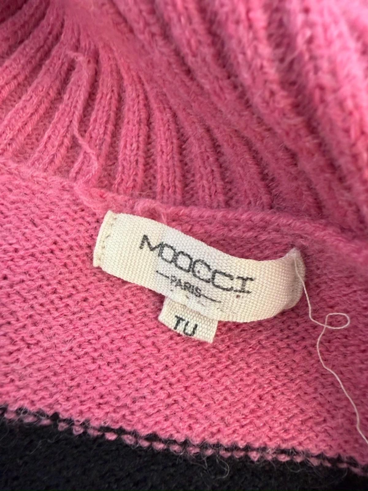 Moocci Paris Pink & Black Stripe Roll Neck Jumper One Size