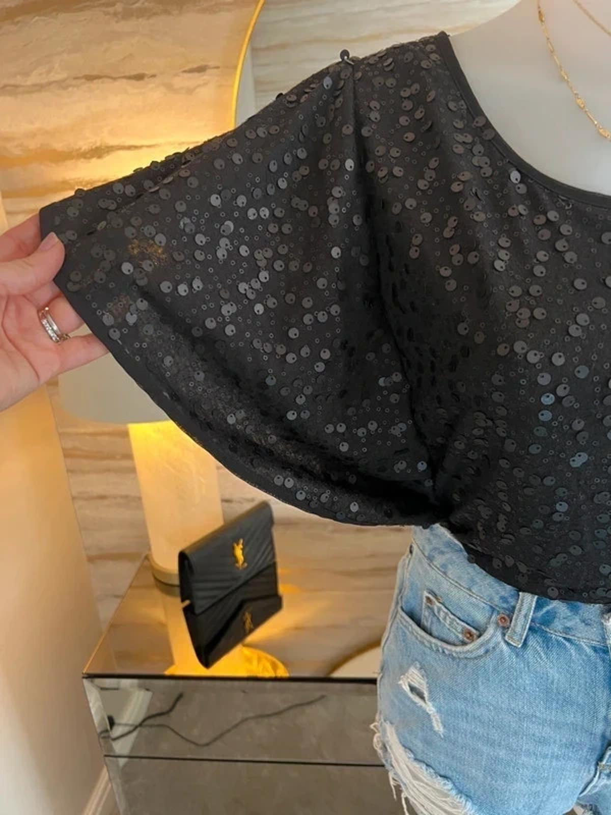 Eci New York Black Sequin Blouse Large