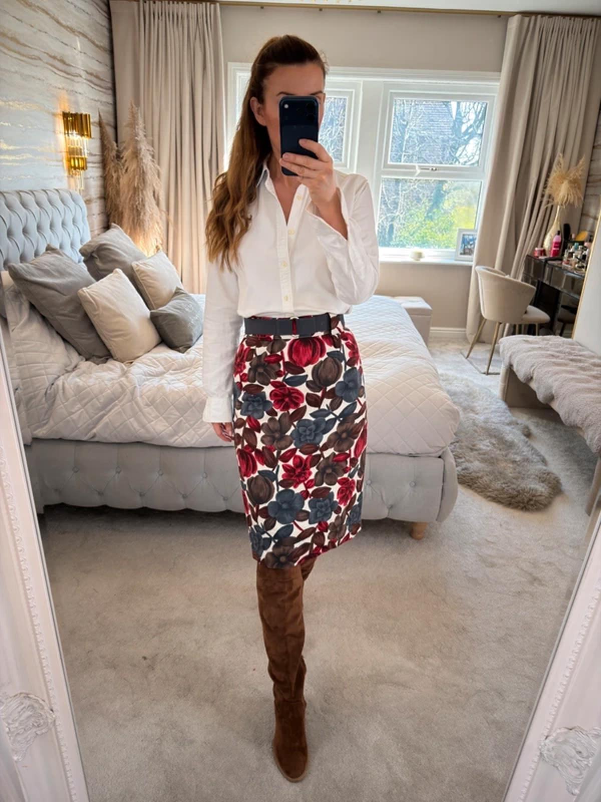 Boden Red Floral Skirt 8 Long