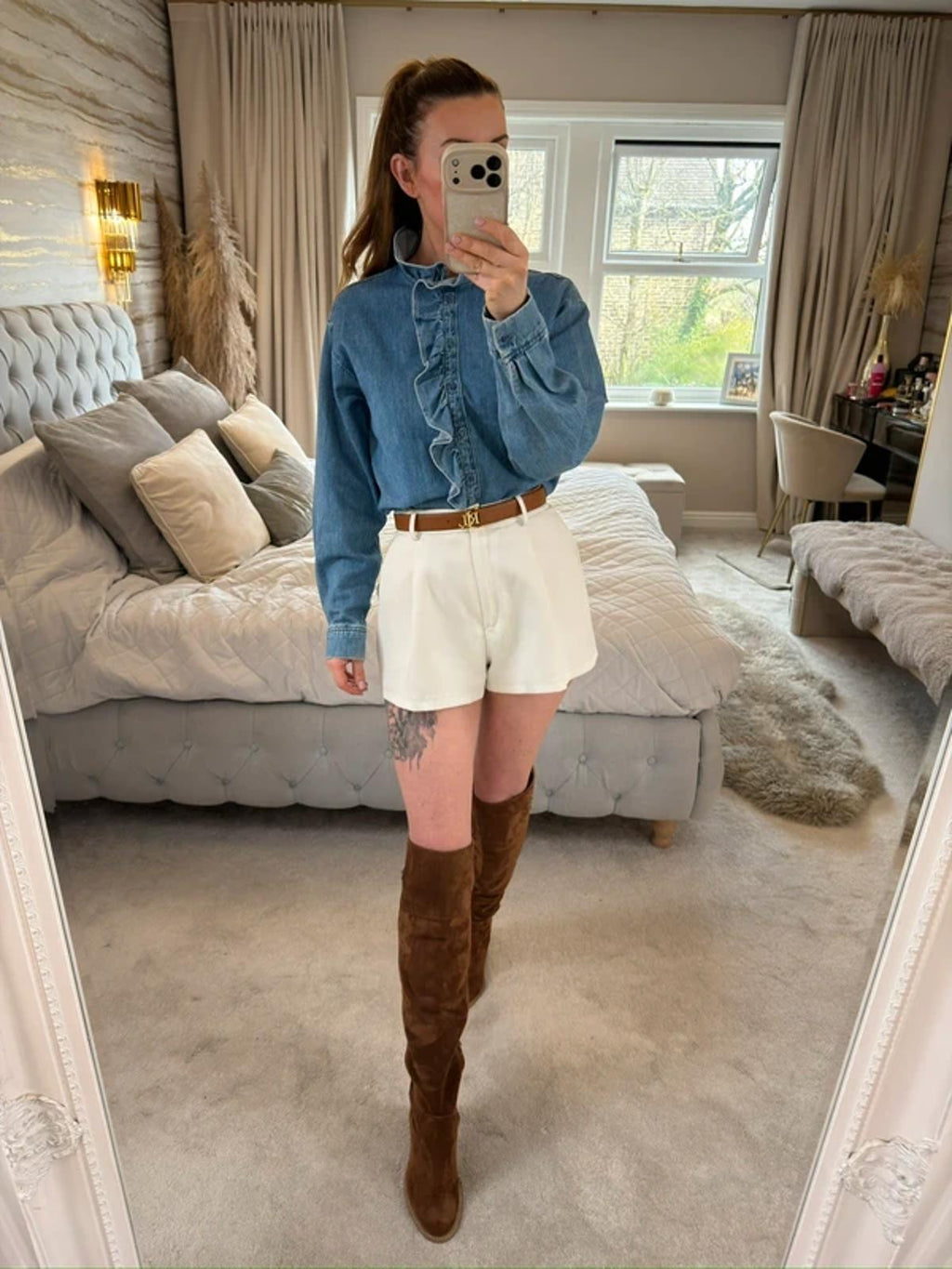 H&M Denim Frill Shirt XS