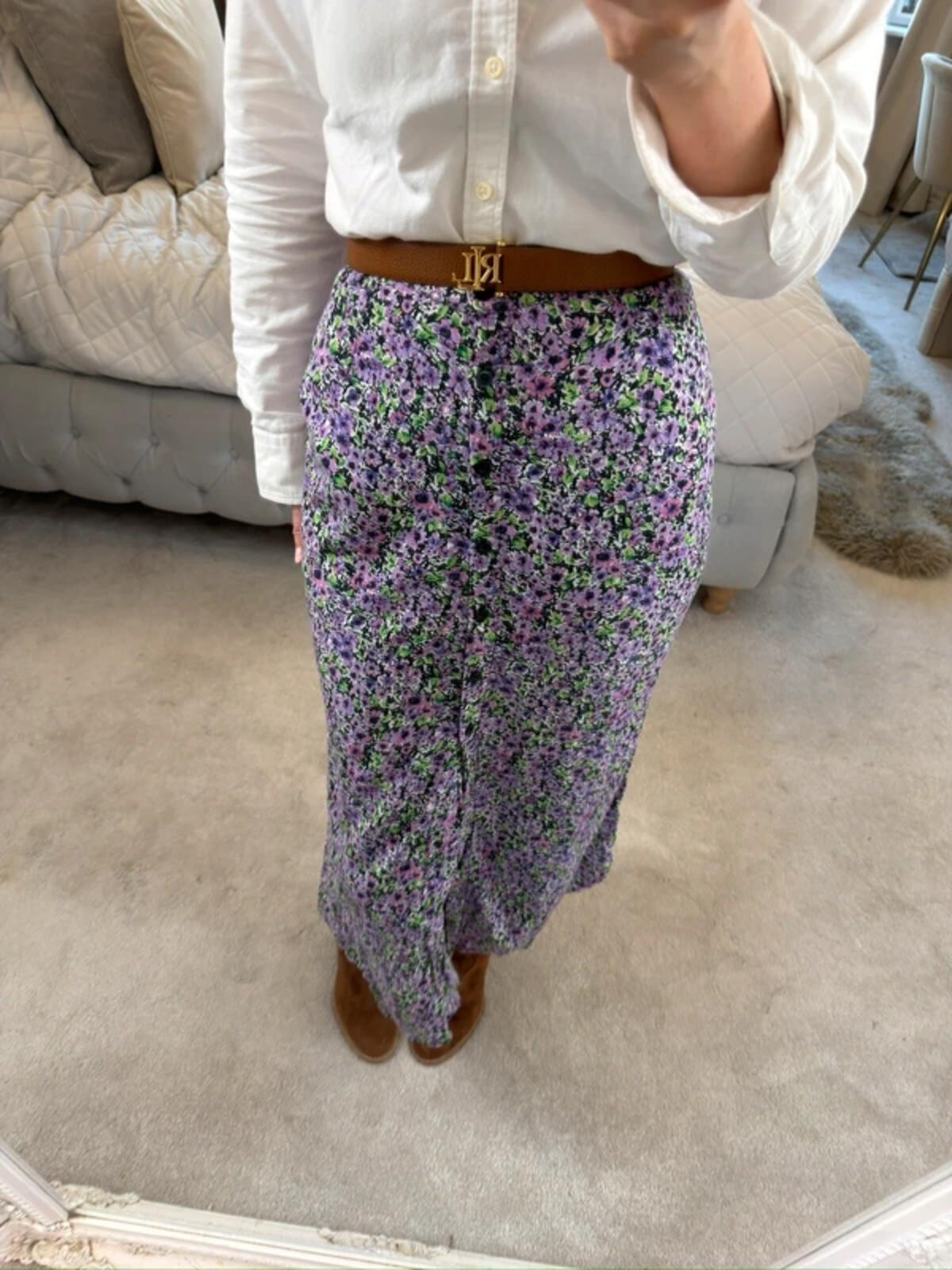 Motel Purple Floral Midi Skirt Large