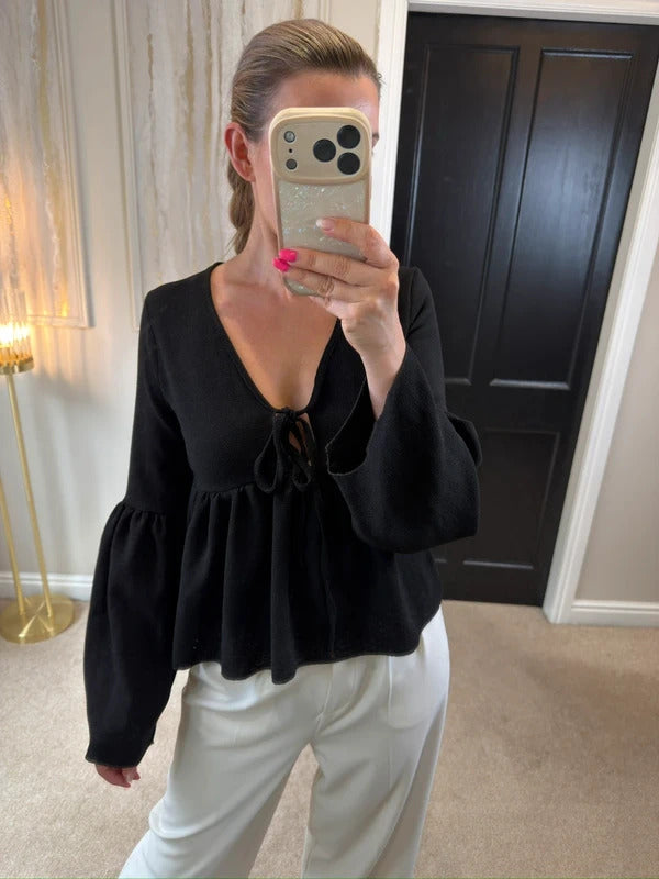 BNWT Boohoo Black Tie Front Boho Top 8