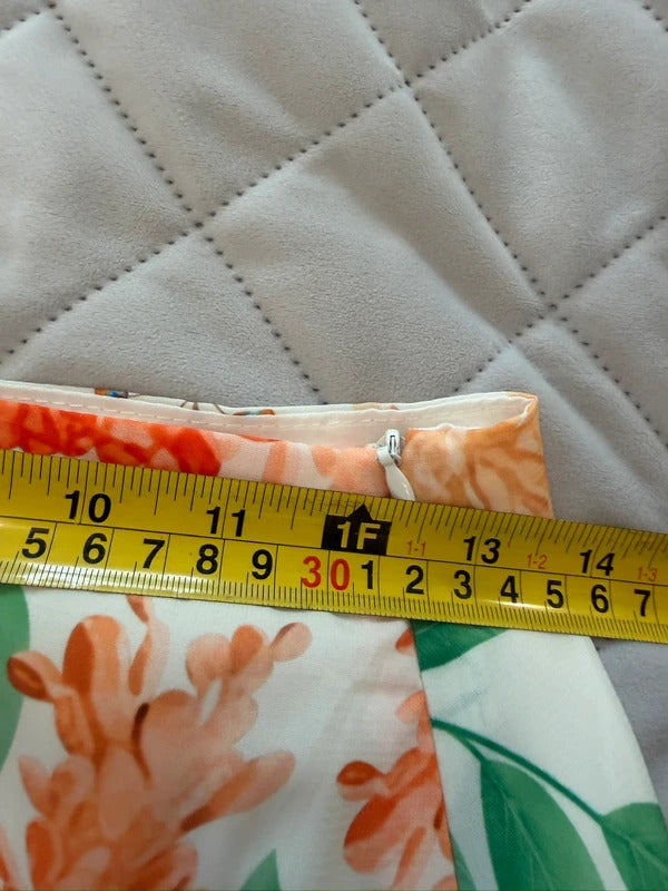Moocci White & Orange Floral Tiered Skirt Co Ord Small