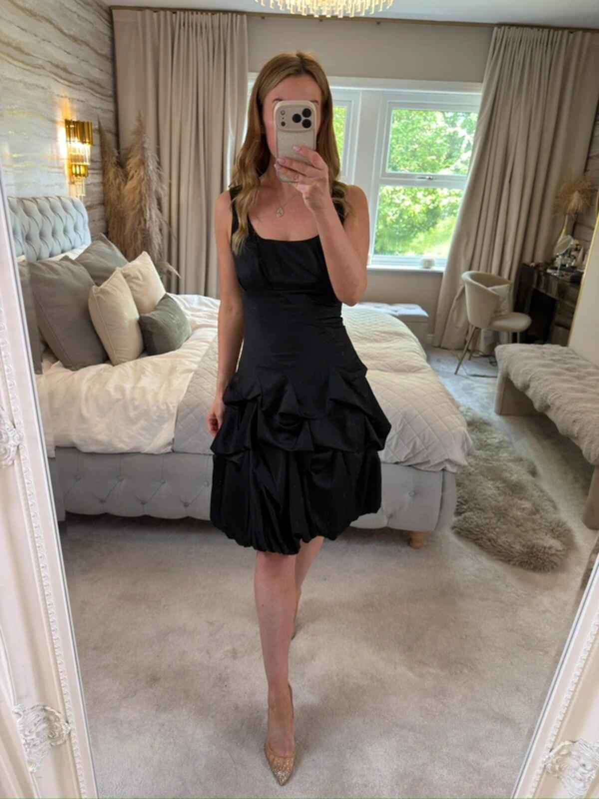Monsoon Black Satin Bubble Hem Parachute Dress 10
