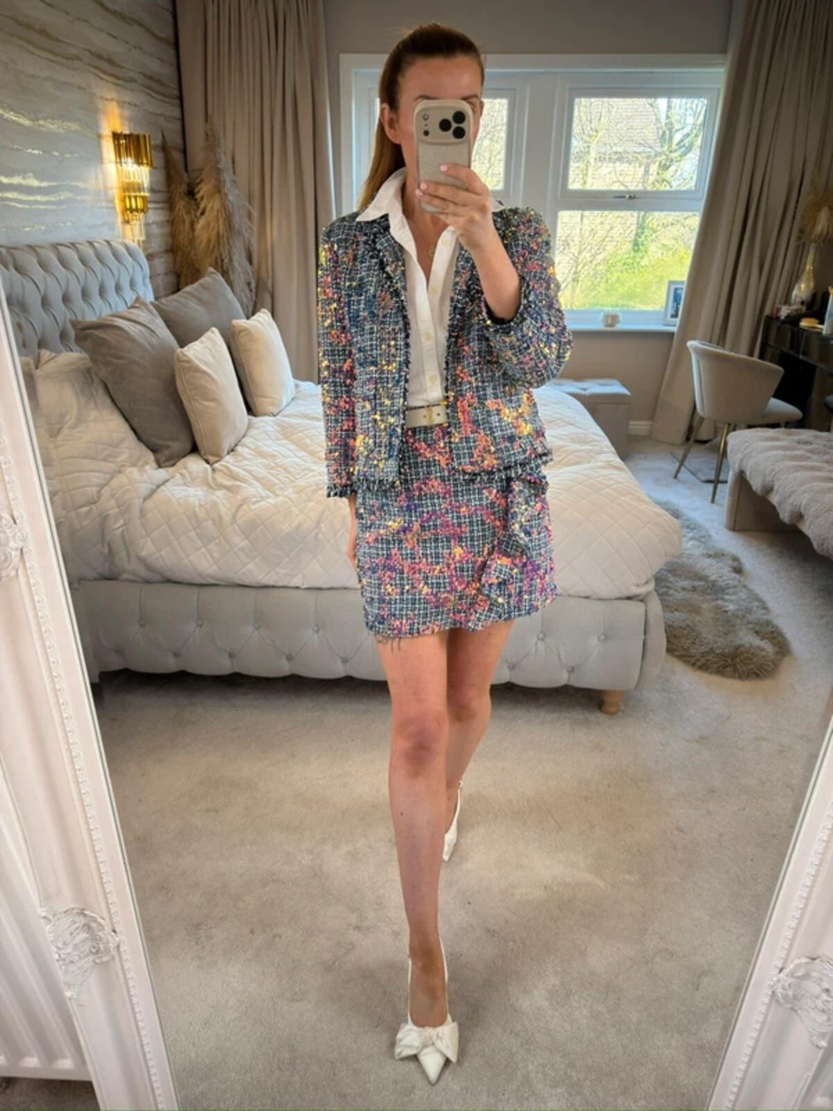 River Island Sequin Tweed Blazer & Skirt Co Ord