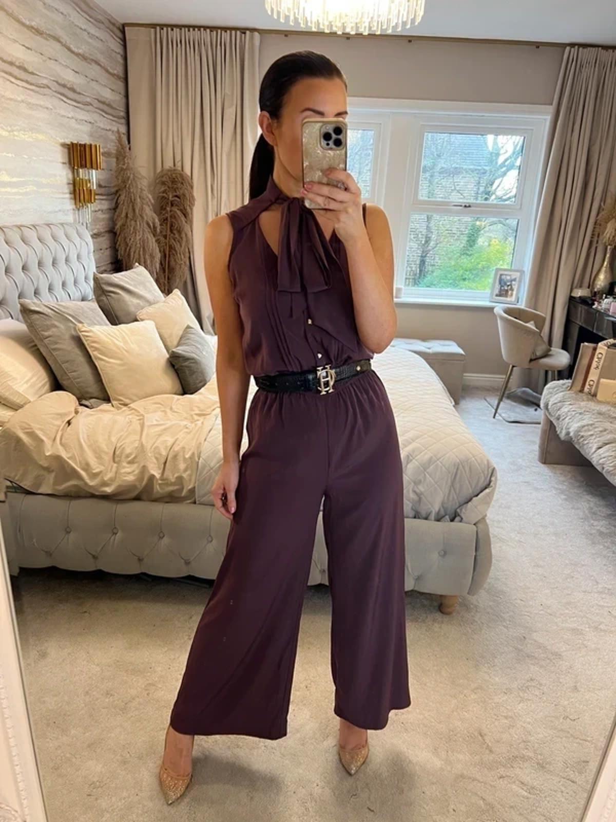 River Island Burgundy Cropped Pussy Bow Jumpsuit 6