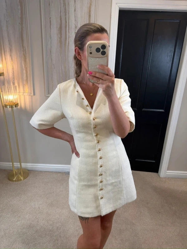 H&M Cream Tweed Effect Mini Dress XS