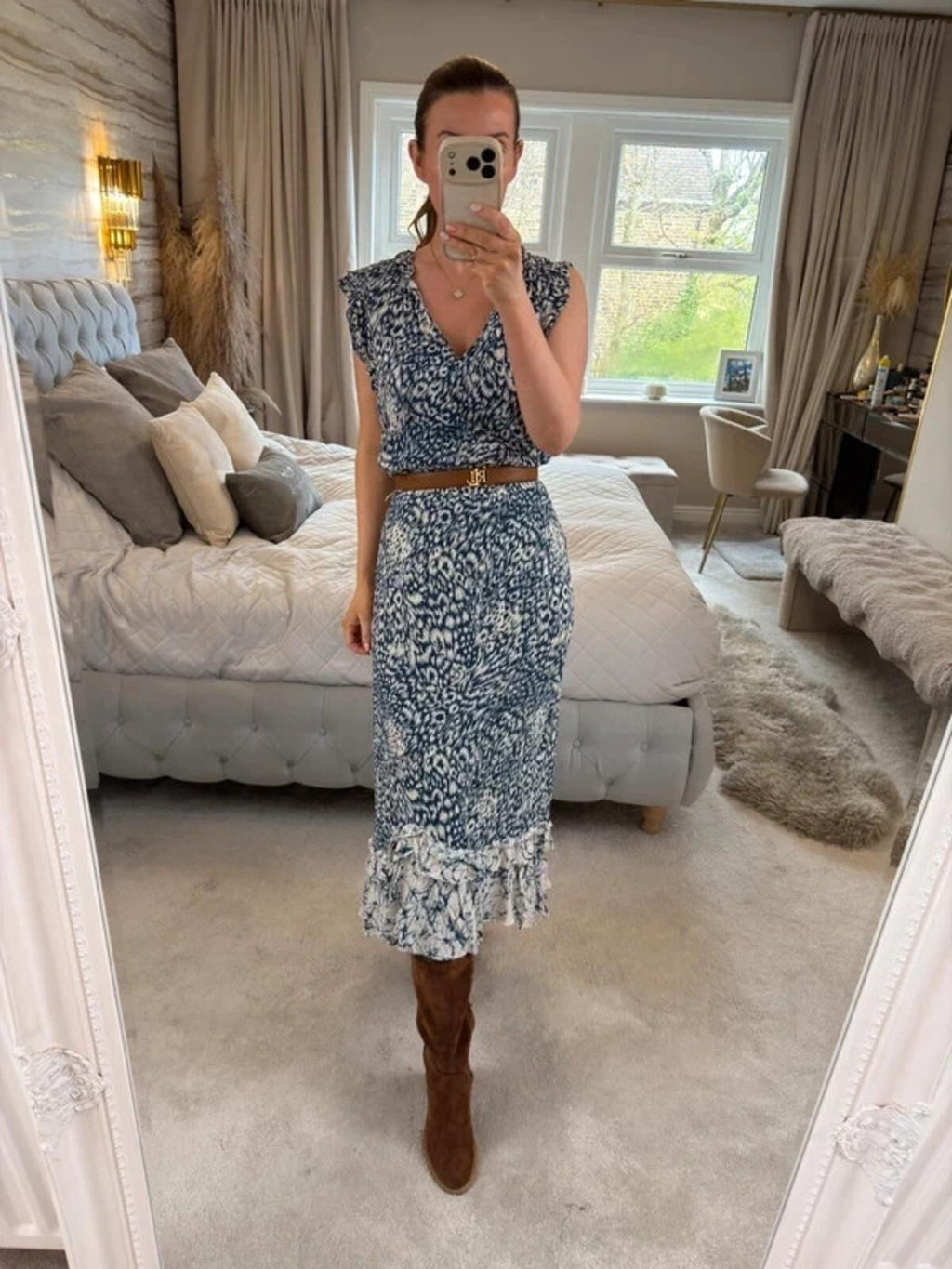 Oasis Navy & White Midi Dress Medium