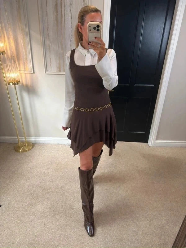 Zara Brown Asymmetrical Dress Small