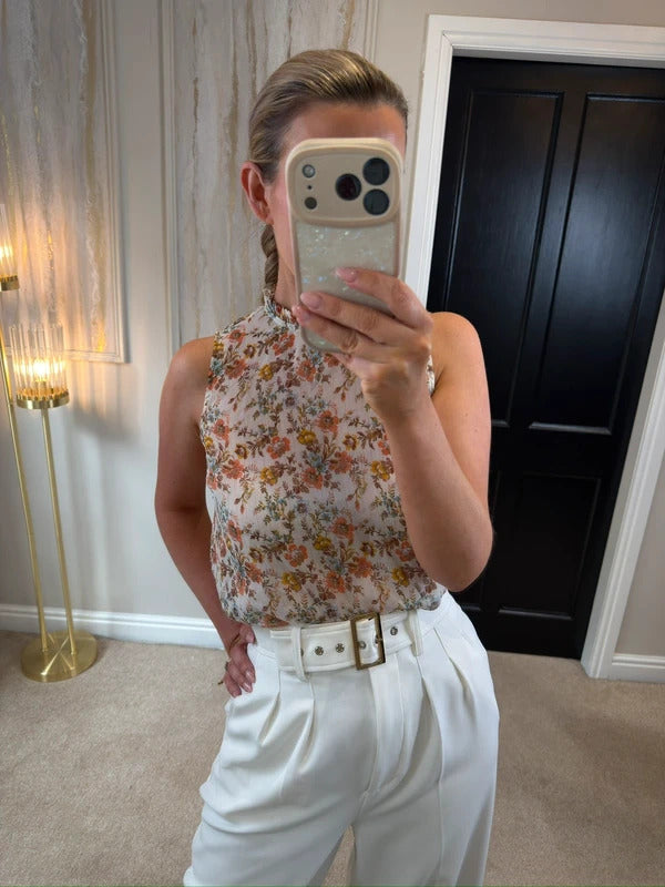 New Look Sheer Floral Frill Blouse 8