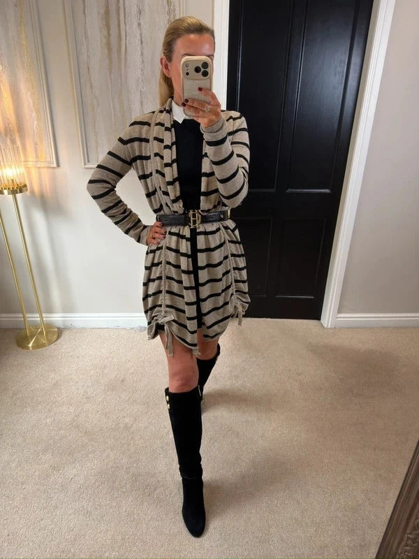 Y2K AllSaints Beige & Black Stripe Cardigan 8