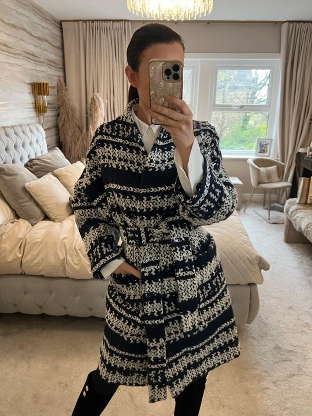 Karen Millen Navy Wool Belted Coat 12