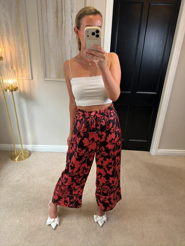 Zara Red Wide Leg Cropped Trousers Small