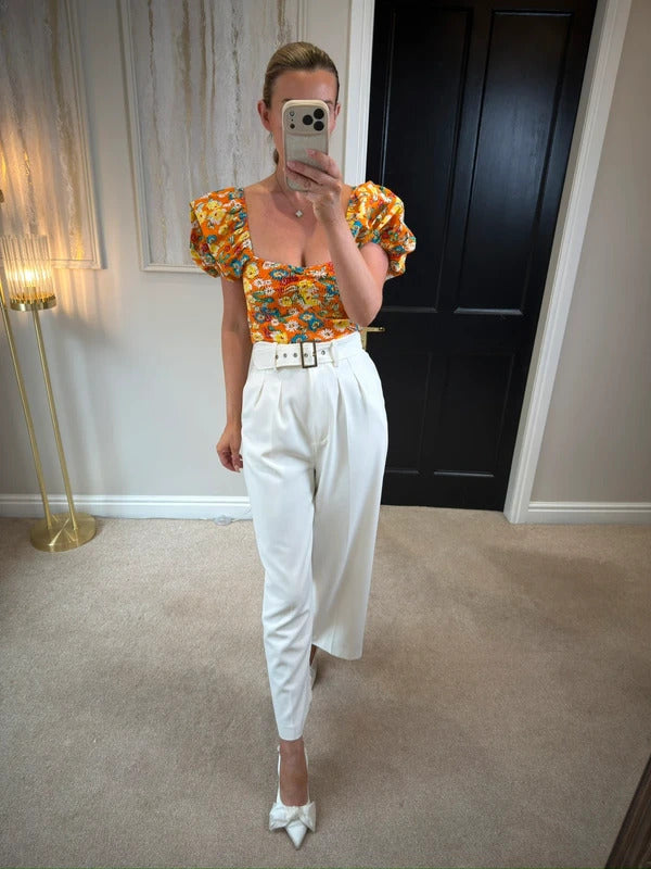 Zara Orange Puff Sleeve Crop Top 8/10