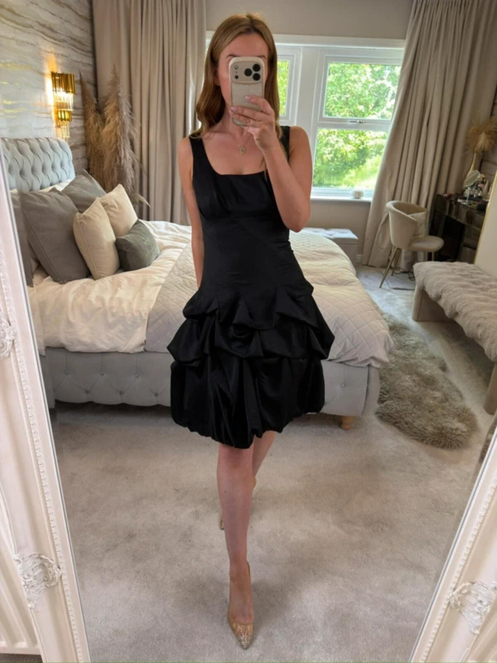 Monsoon Black Satin Bubble Hem Parachute Dress 10