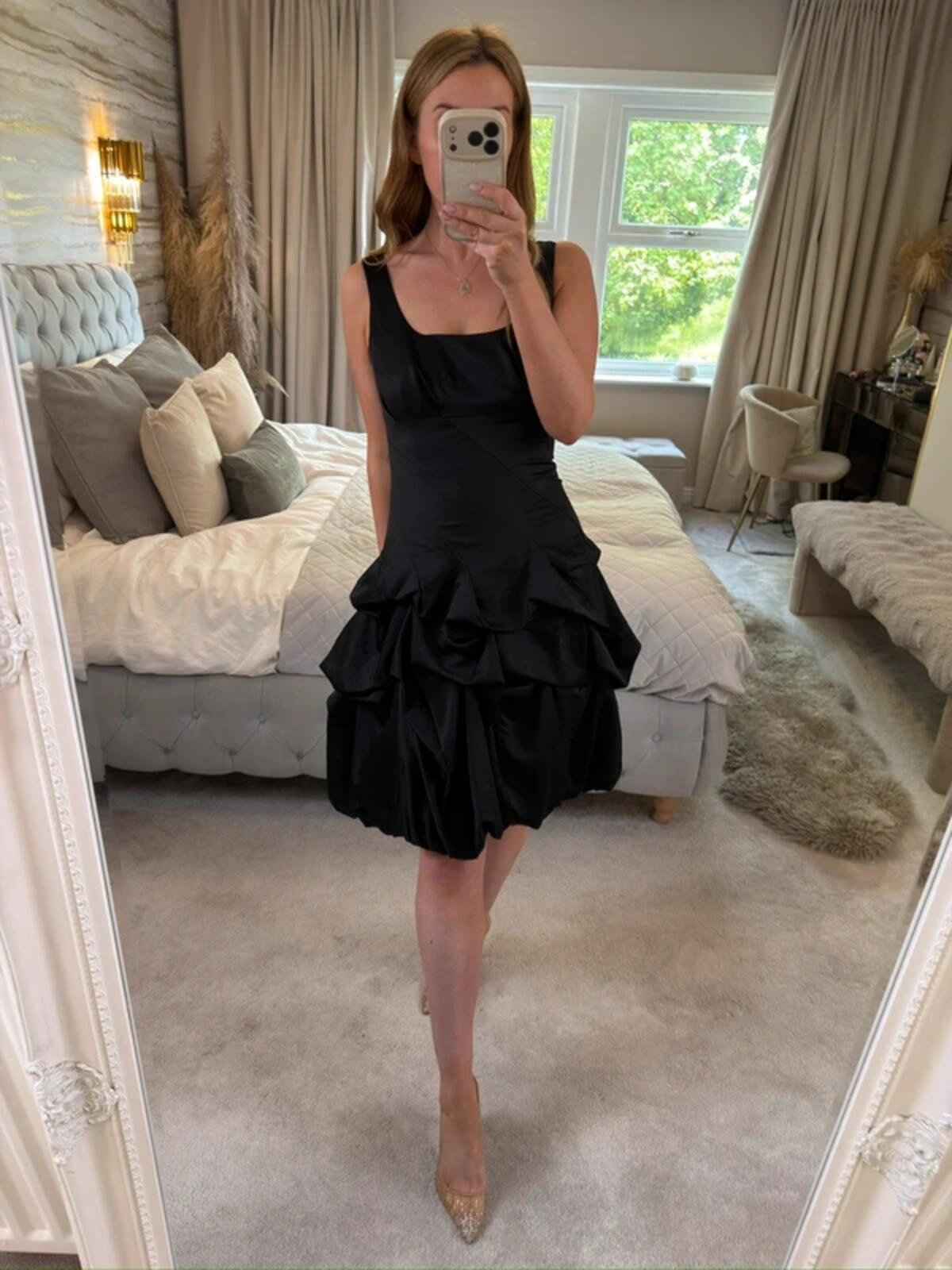 Monsoon Black Satin Bubble Hem Parachute Dress 10