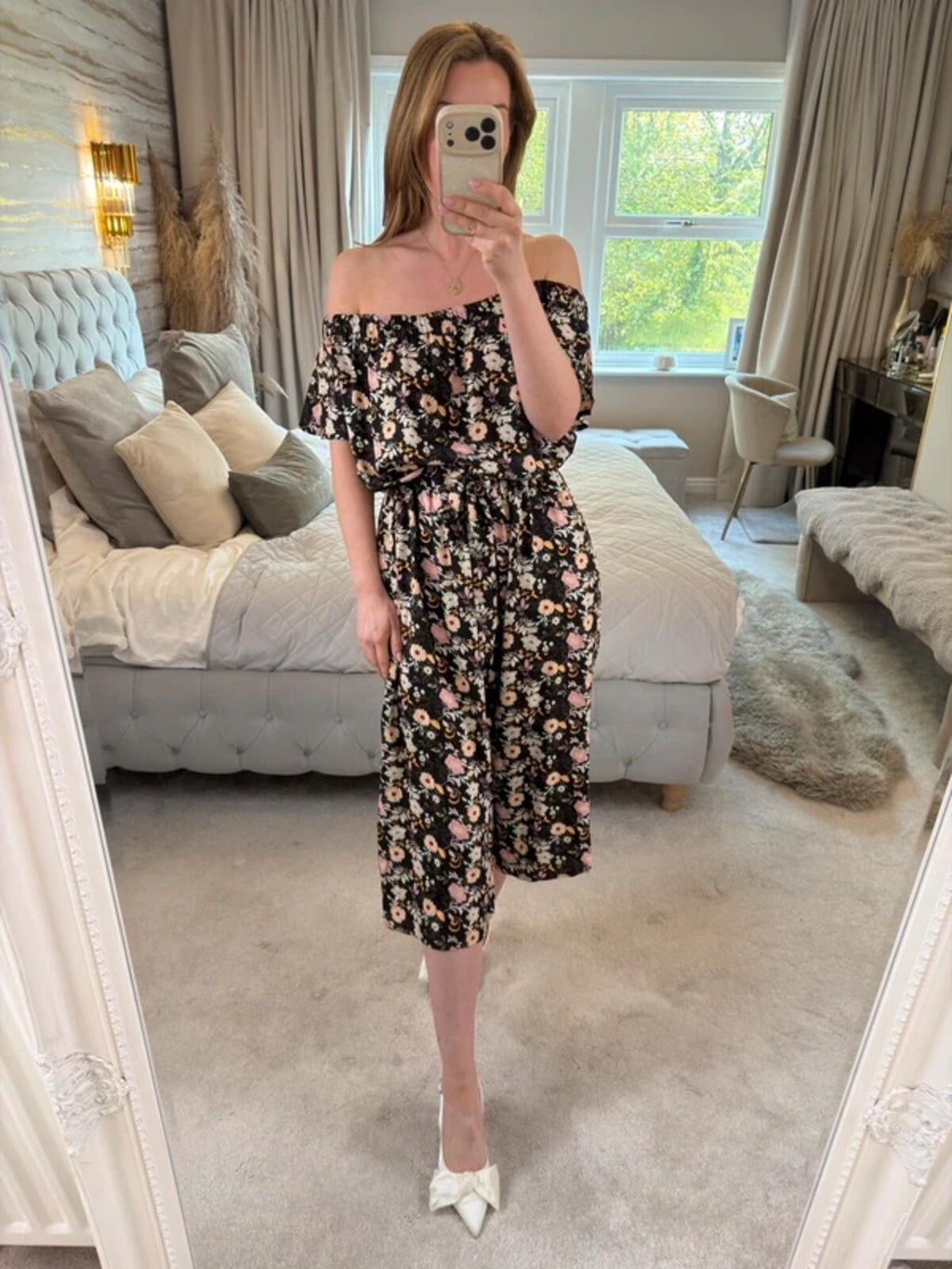 Joe Browns Black Floral Off The Shoulder Cropped Jumpsuit 12