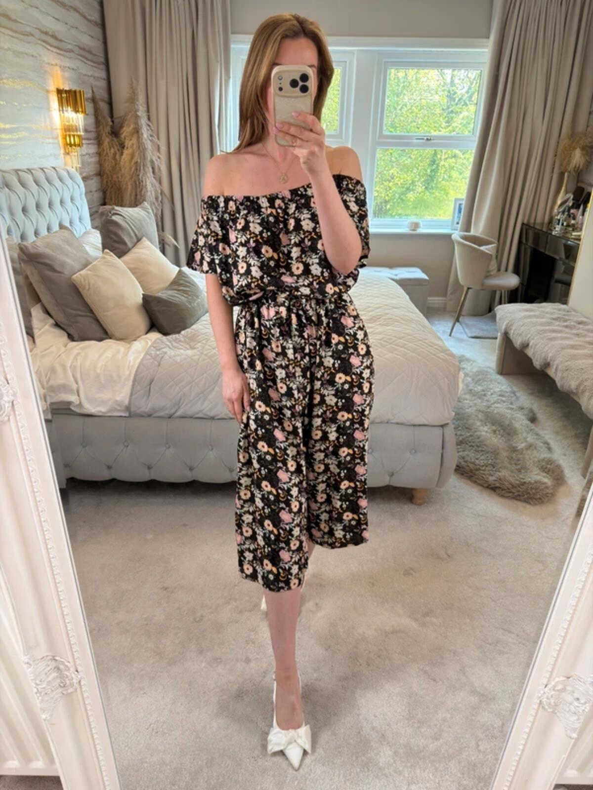 Joe Browns Black Floral Off The Shoulder Cropped Jumpsuit 12