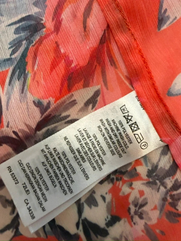 French Connection Red Sheer Floral Frill Blouse 10
