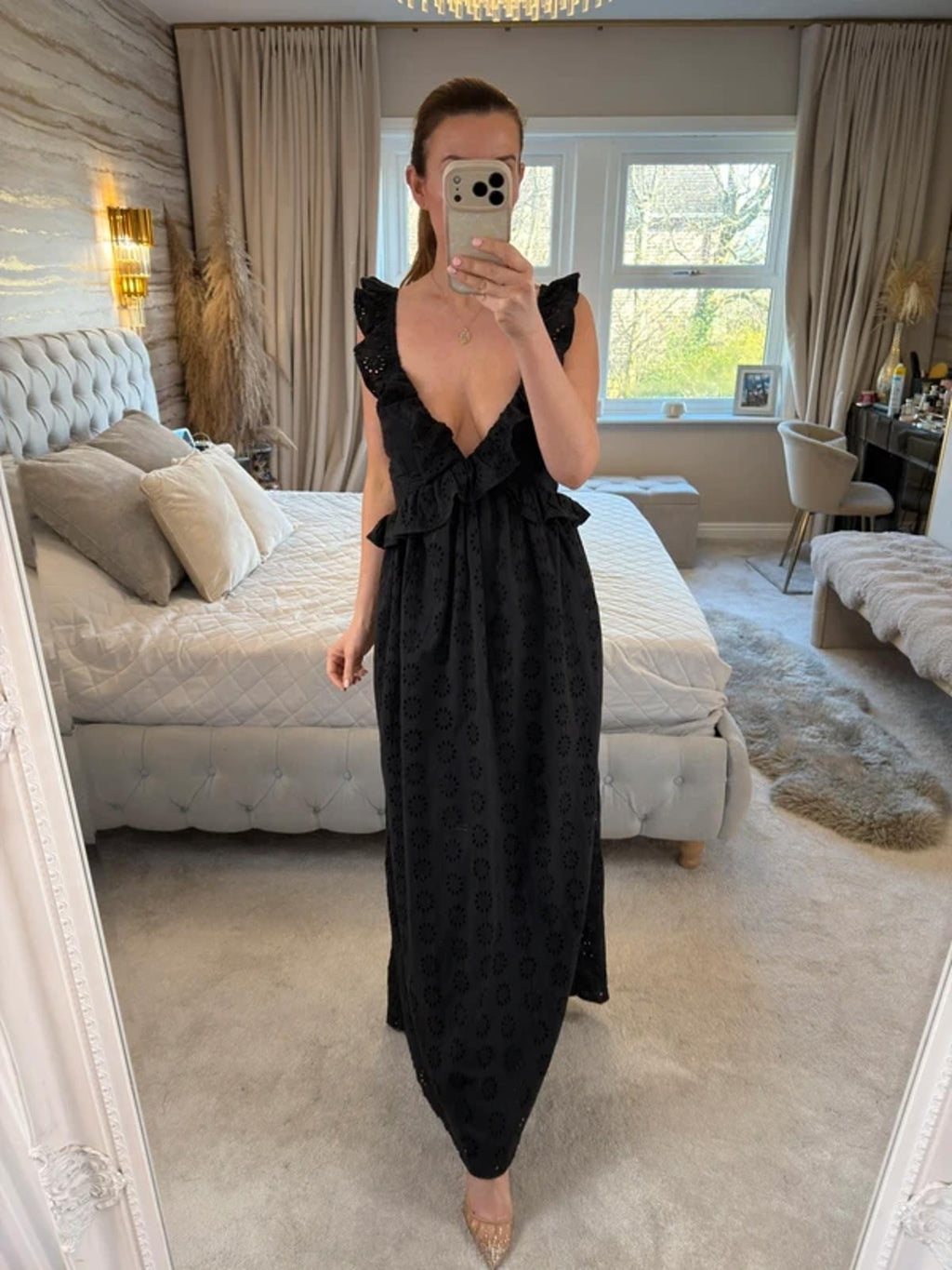 BNWT Boohoo Black Broderie Anglaise Maxi Dress 10