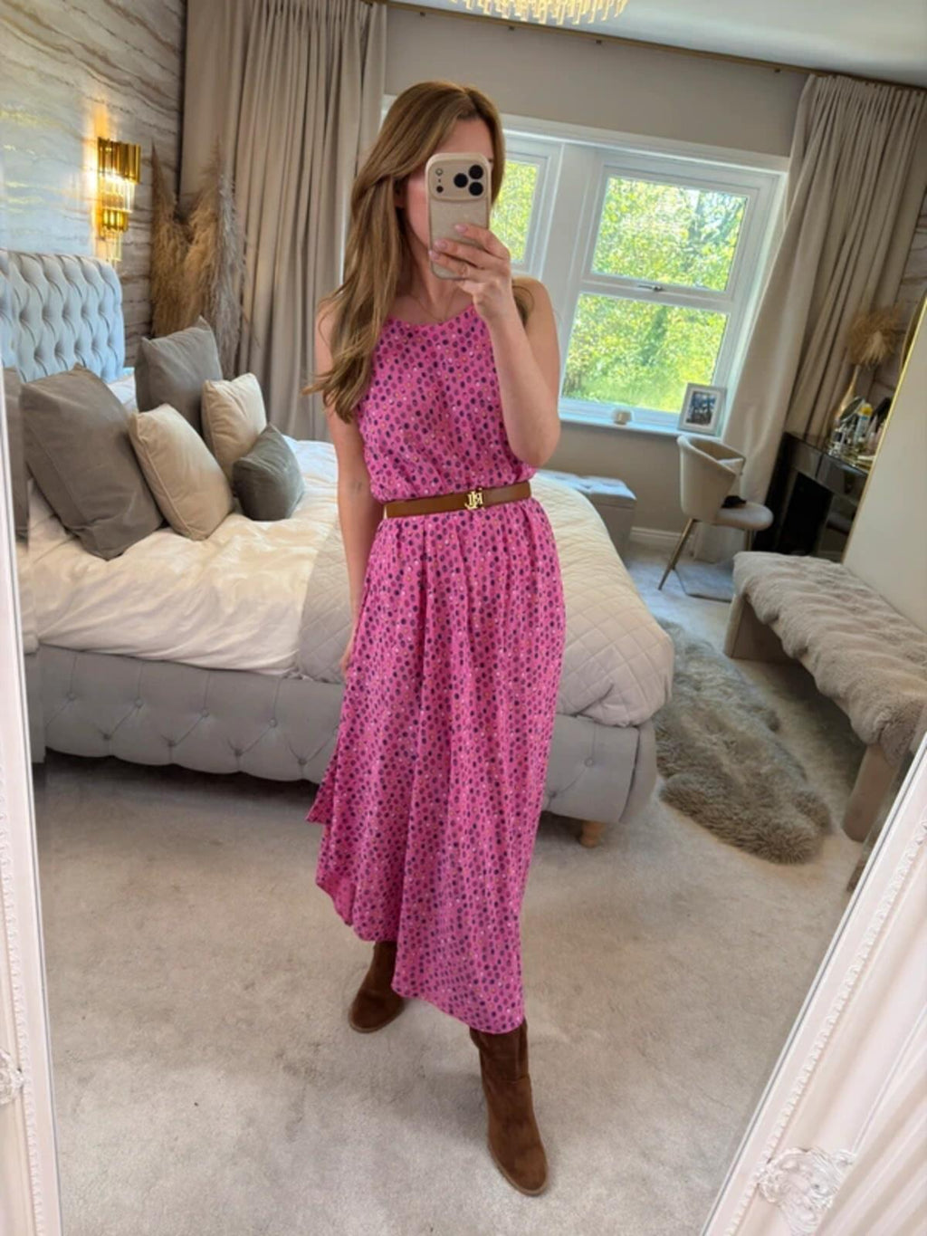 Nina Murati Pink Handkerchief Midi Dress One Size
