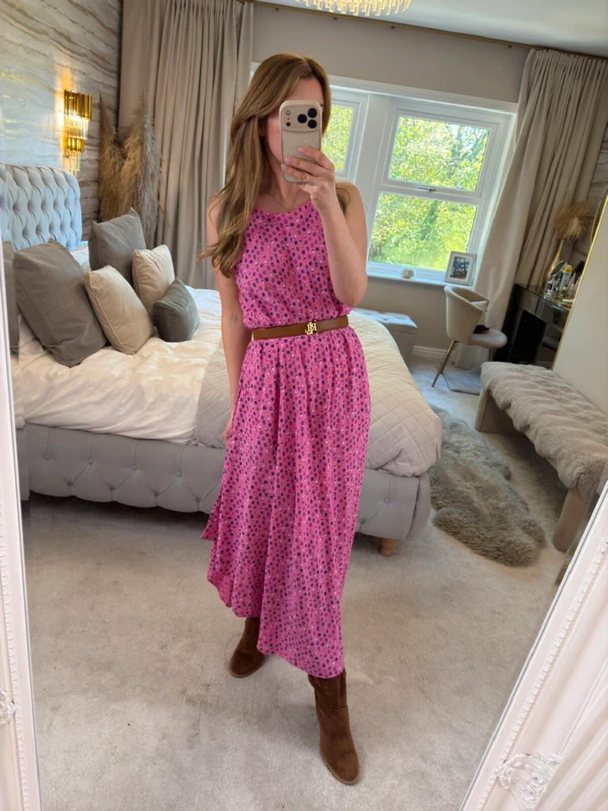 Nina Murati Pink Handkerchief Midi Dress One Size