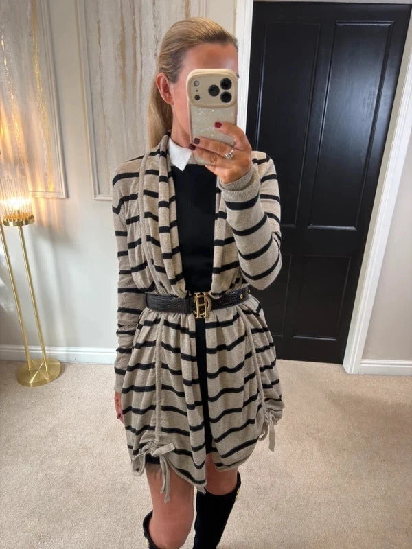 Y2K AllSaints Beige & Black Stripe Cardigan 8