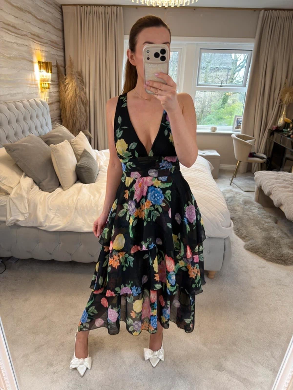 BNWT Topshop Black Ruffle Tiered Floral Dress 6/8