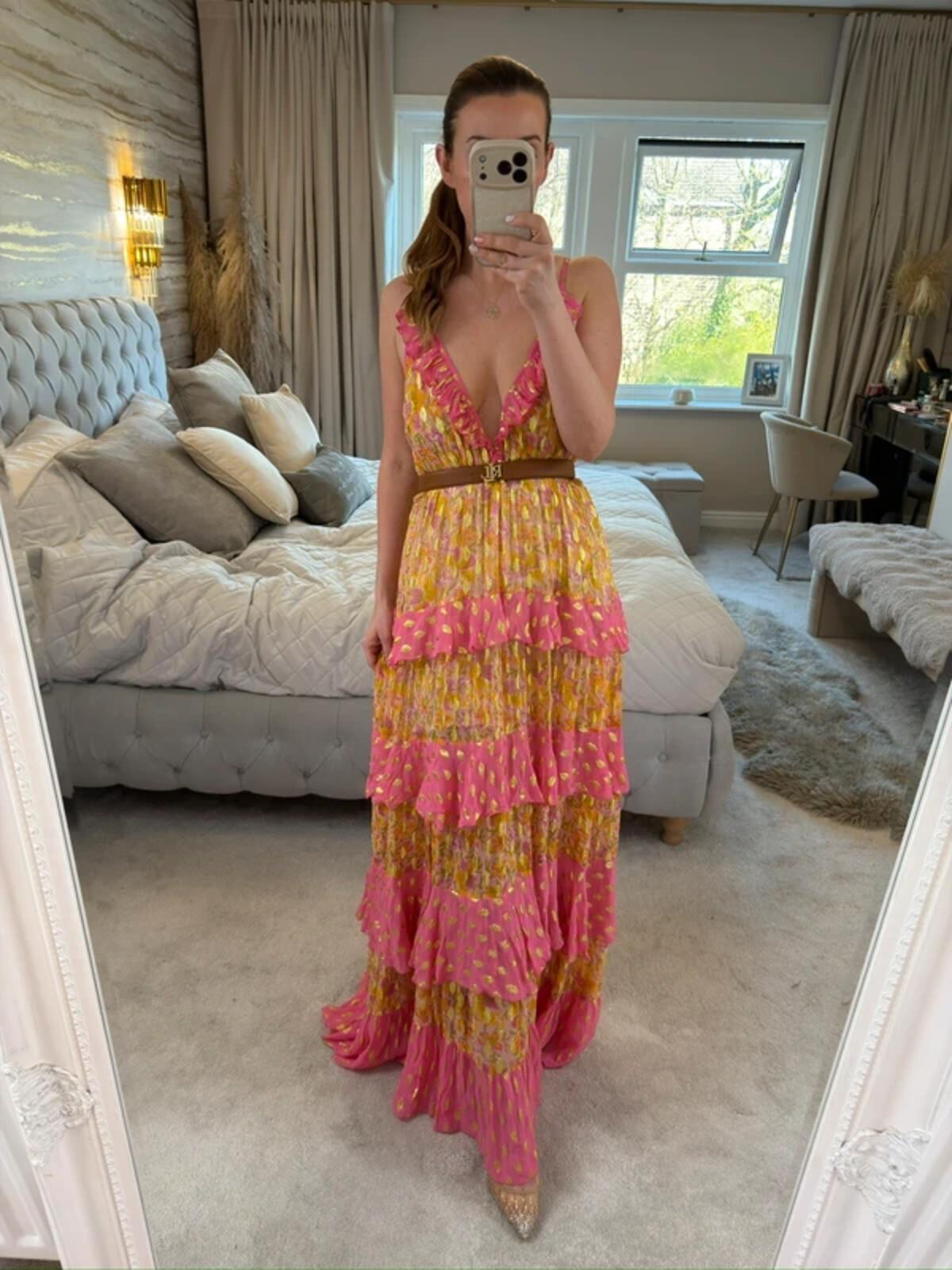 Miss June Pink & Gold Bohemian Maxi Dress One Size
