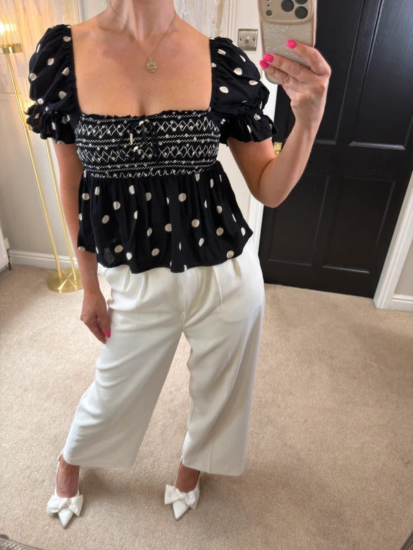 River Island Black Polka Dot Boho Blouse XS