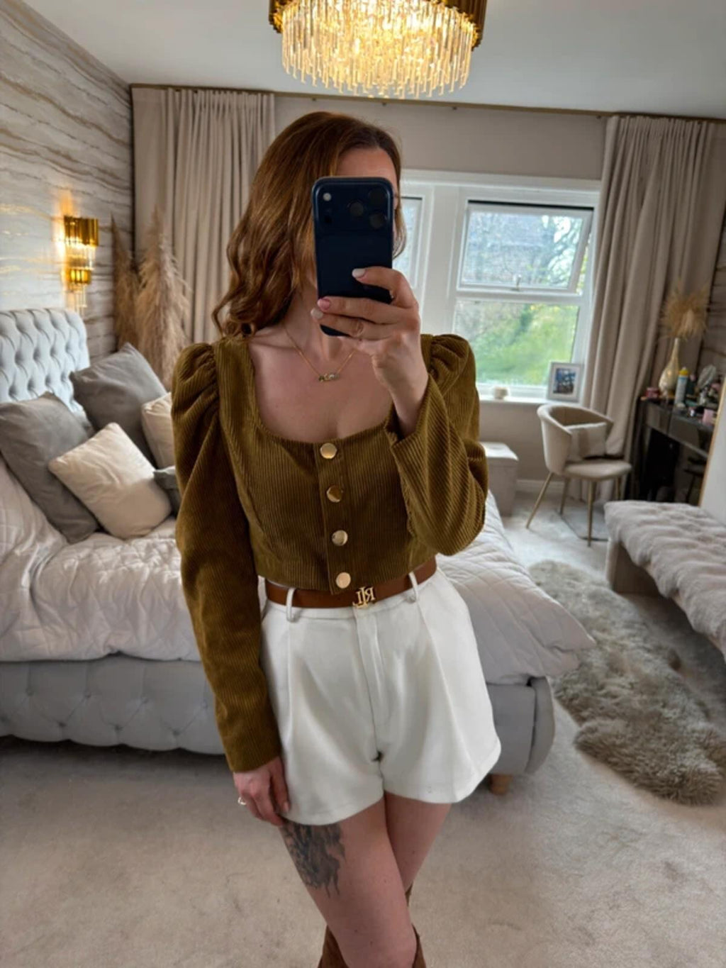 Zara Brown Corduroy Puff Sleeve Top Medium