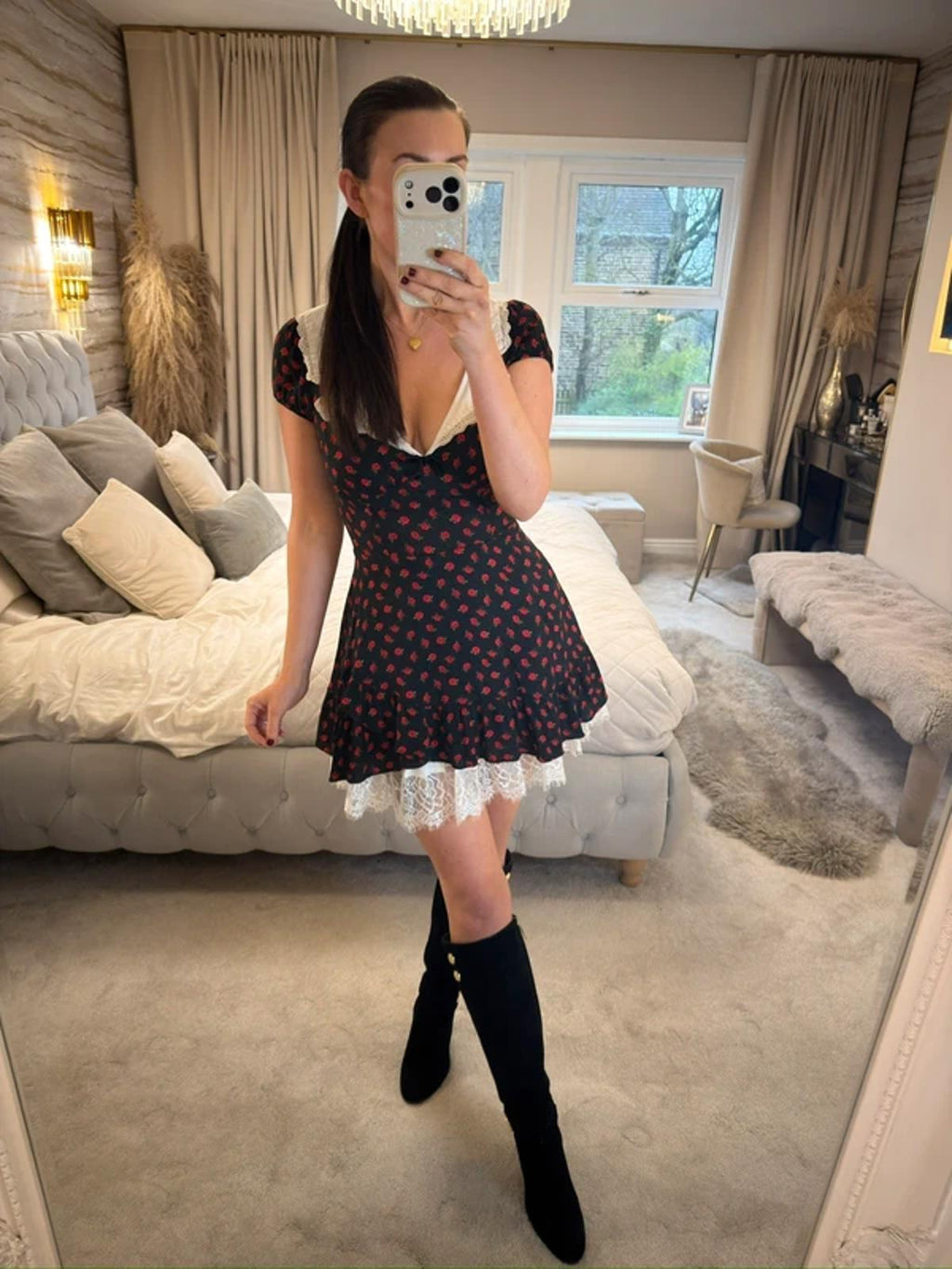Kimchi Blue Black Rose Collared Mini Dress XS