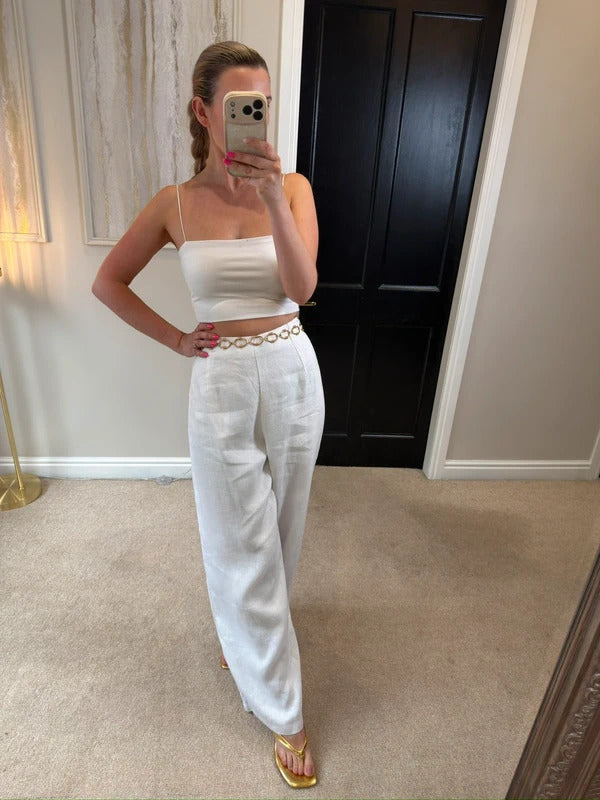 BNWT Beach City White Linen Wide Leg Trousers Large