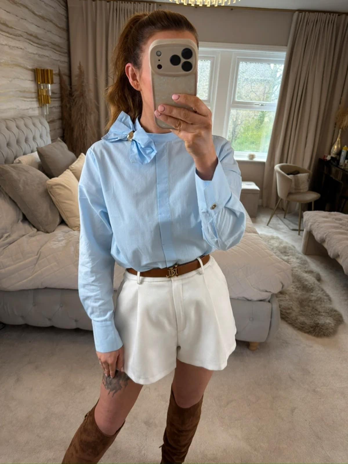 Zara Light Blue Bow Shirt XS