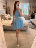 Vintage Blue Structured Mini Dress 10