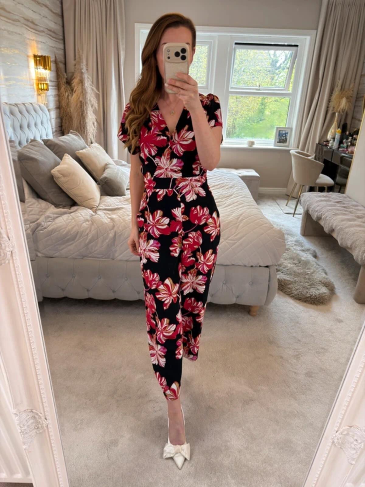 Whistles Black & Red Floral Jumpsuit Small