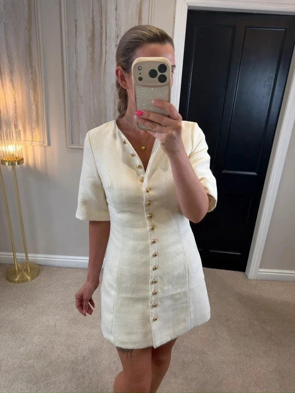 H&M Cream Tweed Effect Mini Dress XS