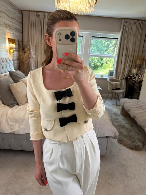 BNWT Sister Jane Cream & Black Bow Jacket Small
