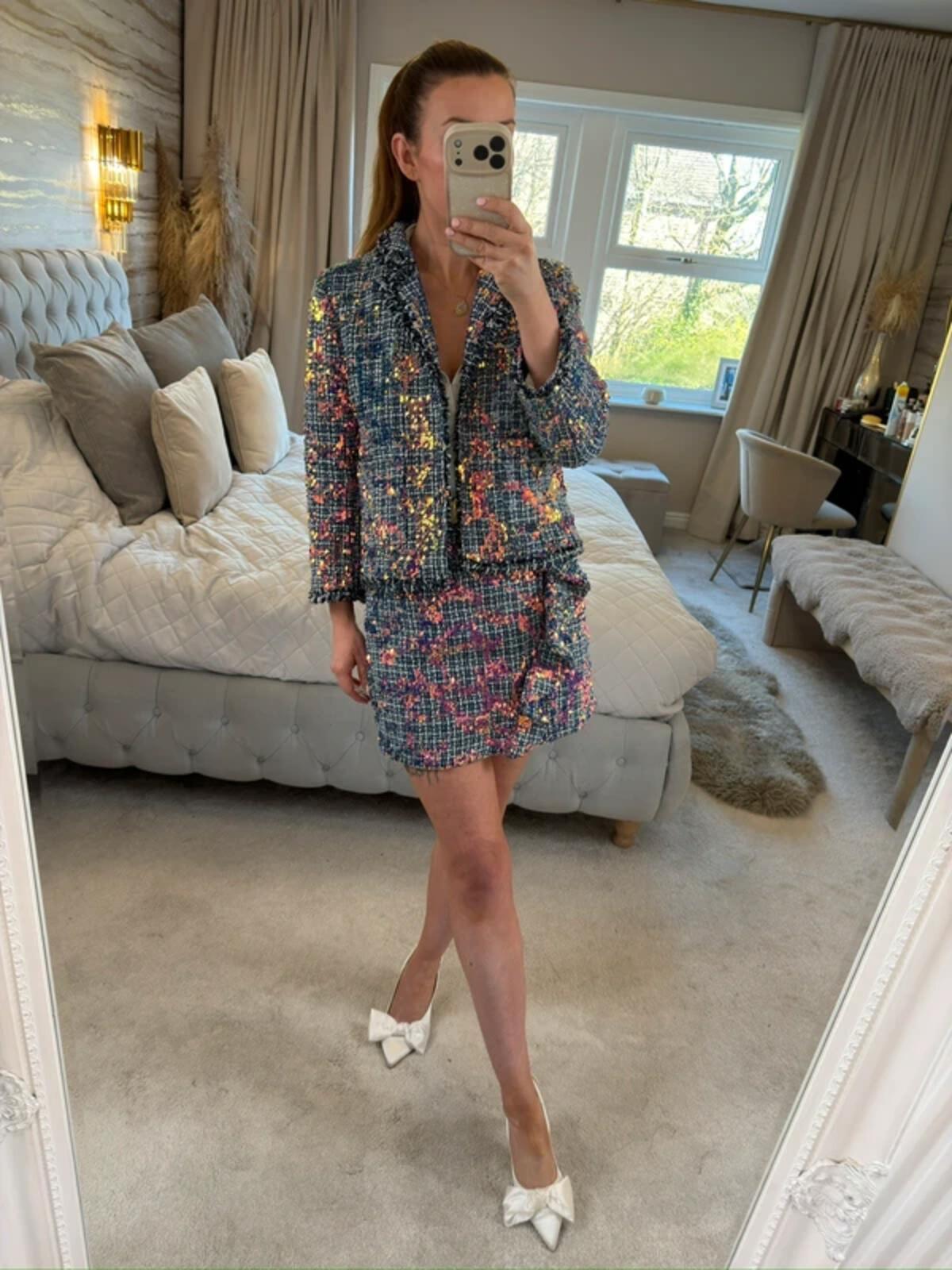 River Island Sequin Tweed Blazer & Skirt Co Ord