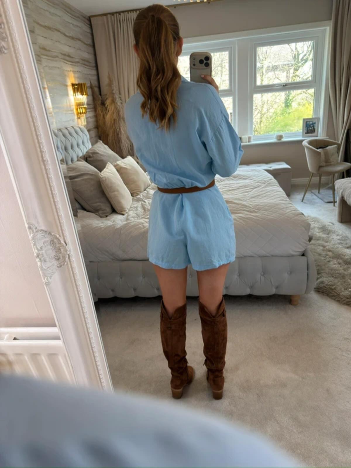 Zara Light Blue Linen Mix Playsuit XS