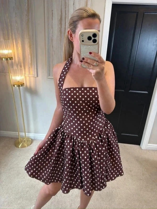 Runaway The Label Brown Polka Dot Mini Dress Large
