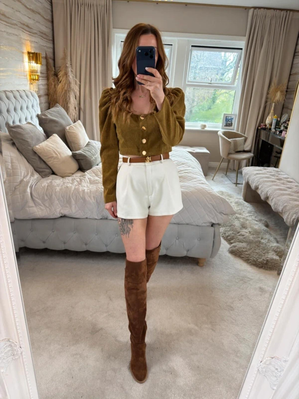Zara Brown Corduroy Puff Sleeve Top Medium
