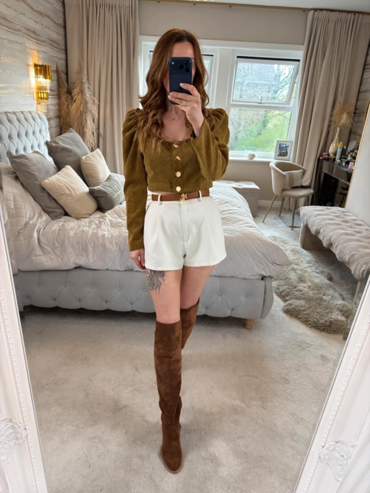 Zara Brown Corduroy Puff Sleeve Top Medium