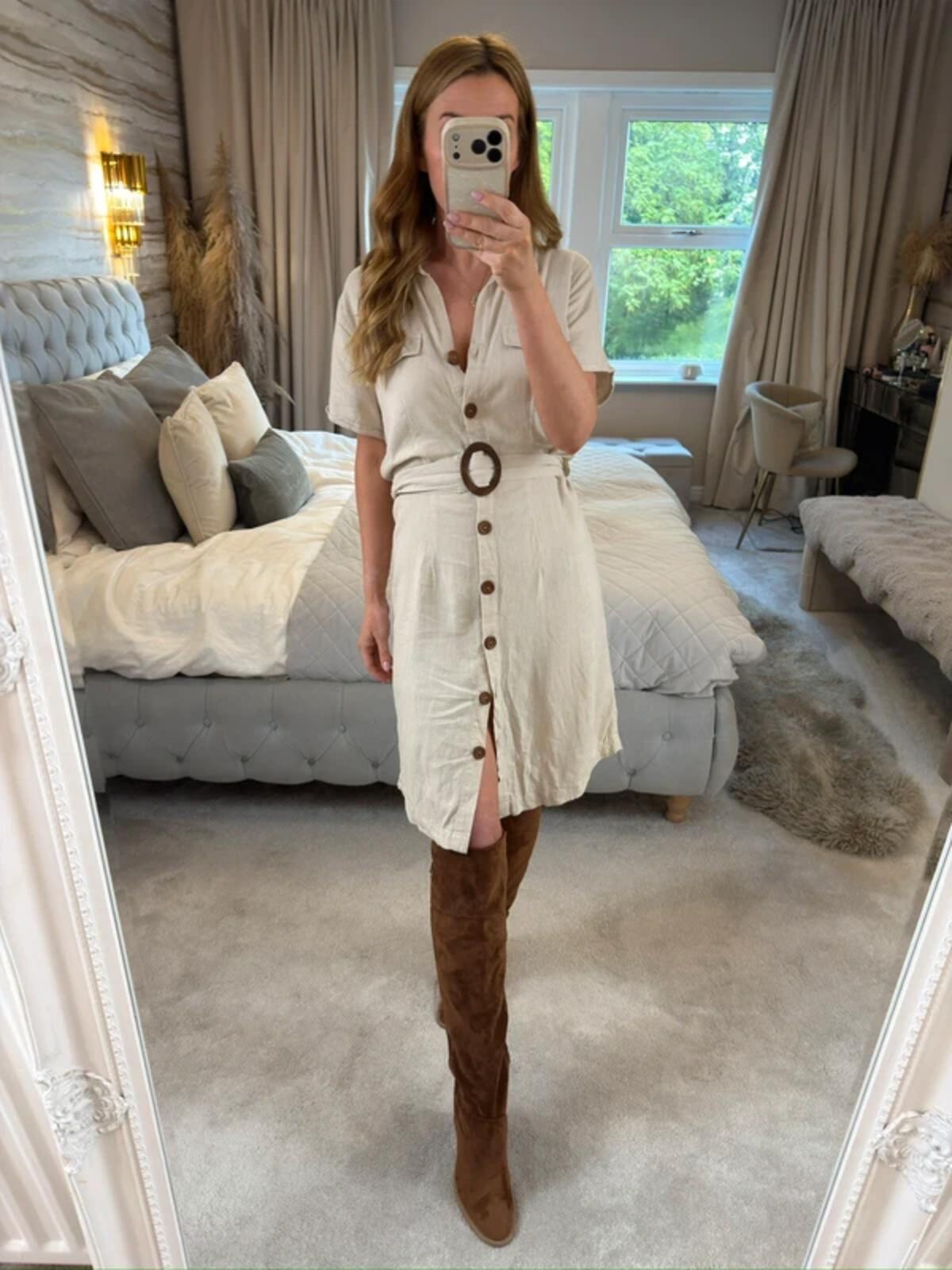 Kaleidoscope Cream Linen Mix Belted Shirt Dress 12