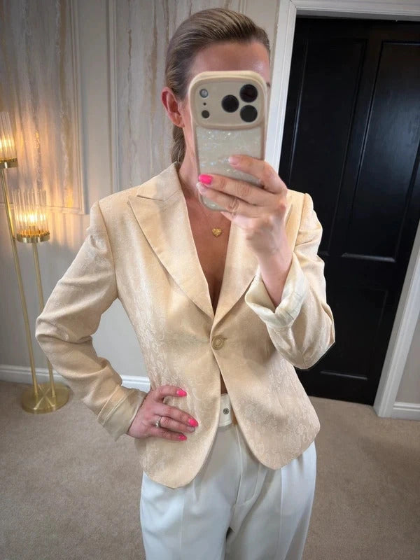 Vintage Mesut Cream Jacquard Blazer 12