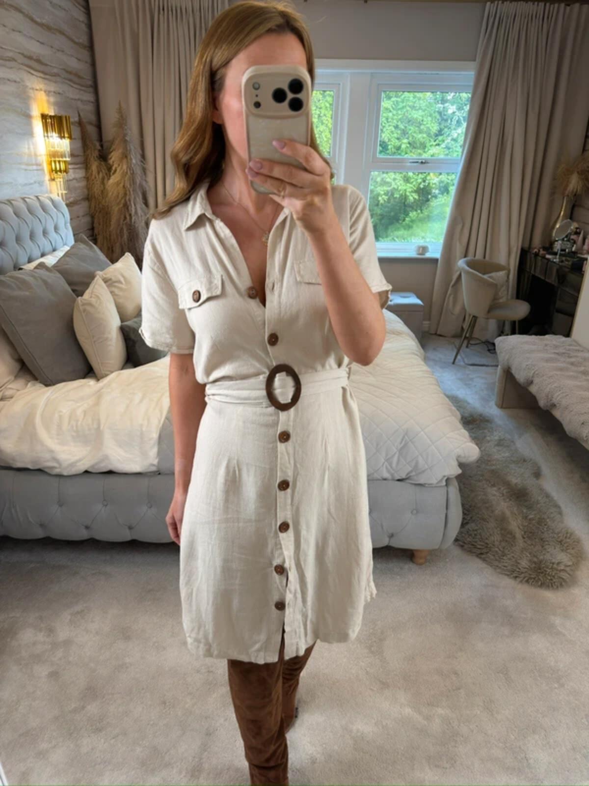 Kaleidoscope Cream Linen Mix Belted Shirt Dress 12