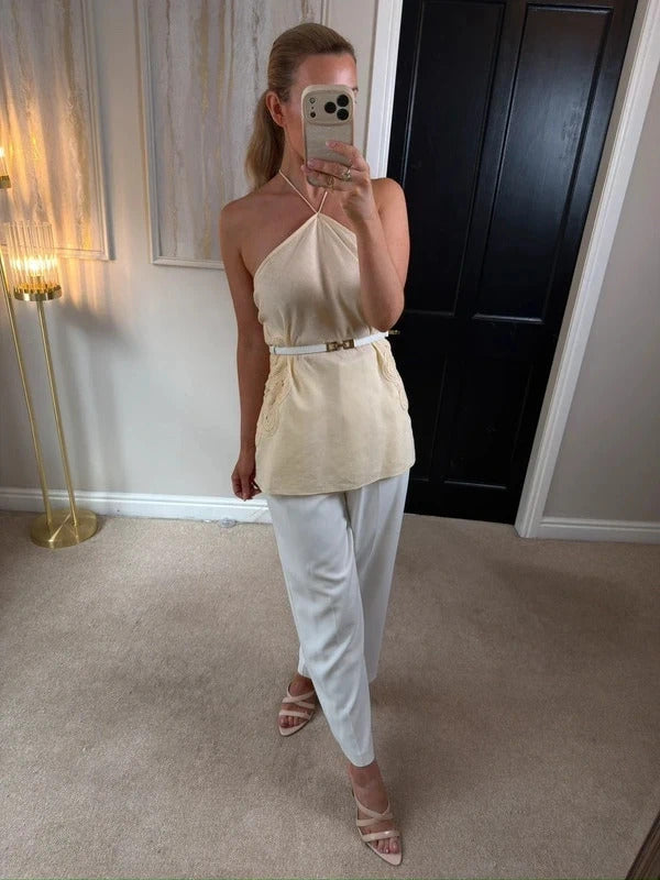 M&S Cream Linen Blend Crochet Blouse 14