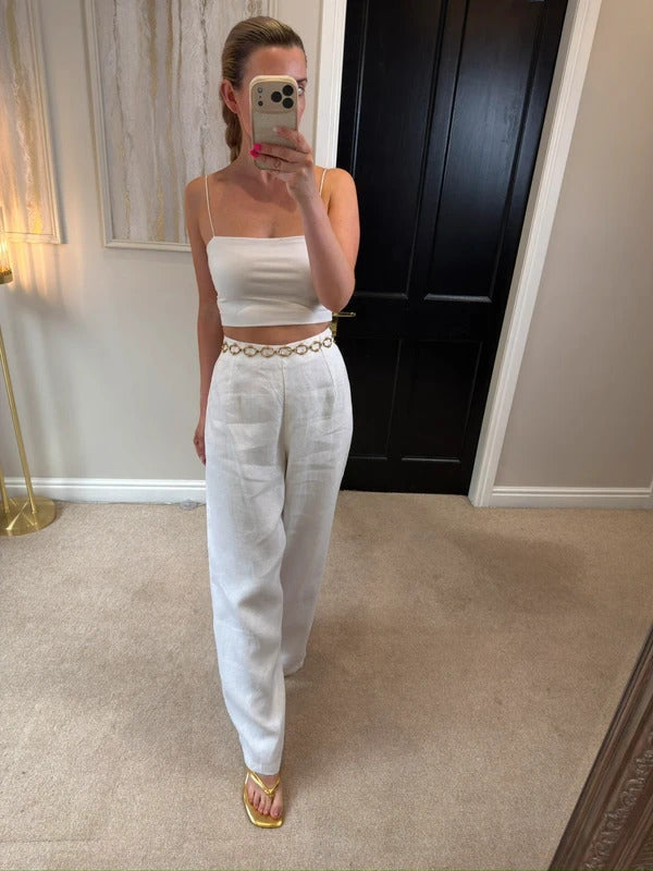 BNWT Beach City White Linen Wide Leg Trousers Large