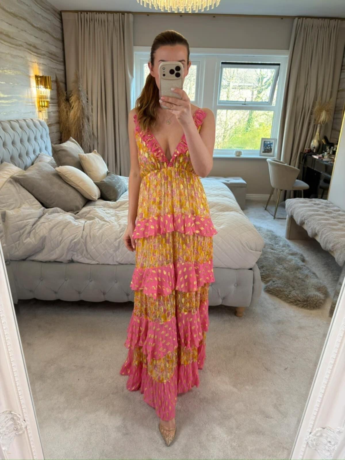 Miss June Pink & Gold Bohemian Maxi Dress One Size